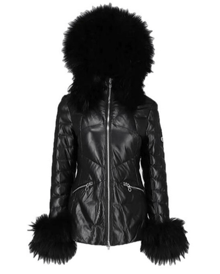 Mardi Gras Womens Fur Hooded Leather Jacket - Womens Leather Jacket - Inland Leather