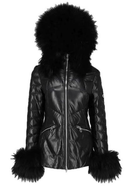 Mardi Gras Womens Fur Hooded Leather Jacket - Womens Leather Jacket - Inland Leather