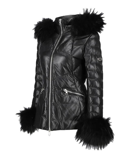 Mardi Gras Womens Fur Hooded Leather Jacket - Womens Leather Jacket - Inland Leather