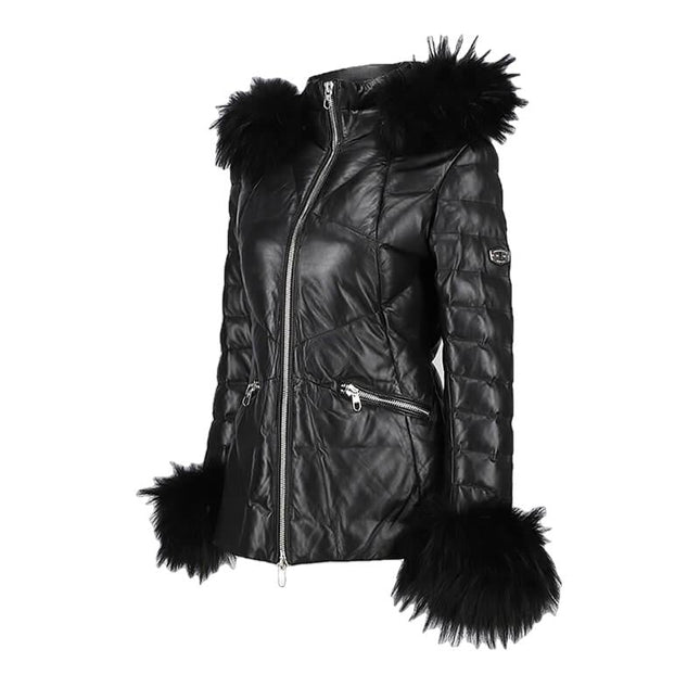 Mardi Gras Womens Fur Hooded Leather Jacket - Womens Leather Jacket - Inland Leather