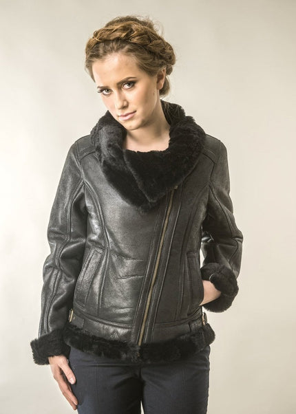 Merino Fur Black Shearling Jacket - Winter Leather Coat - Leather Jackets - Buy Me Fur Ltd