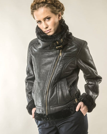 Merino Fur Black Shearling Jacket - Winter Leather Coat - Leather Jackets - Buy Me Fur Ltd