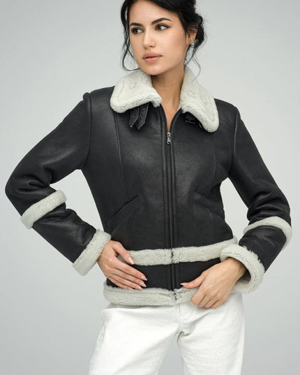 Merino Gray Shearling Leather Jacket - Luxe Outerwear - Leather Jackets - Buy Me Fur Ltd