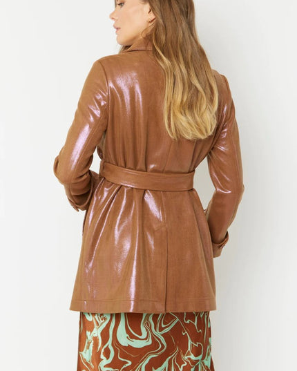 Metallic Mocha Faux Suede Trench - Women's Fashion - Faux Leather Coats - Buy Me Fur Ltd