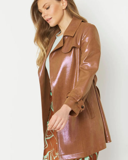 Metallic Mocha Faux Suede Trench - Women's Fashion - Faux Leather Coats - Buy Me Fur Ltd