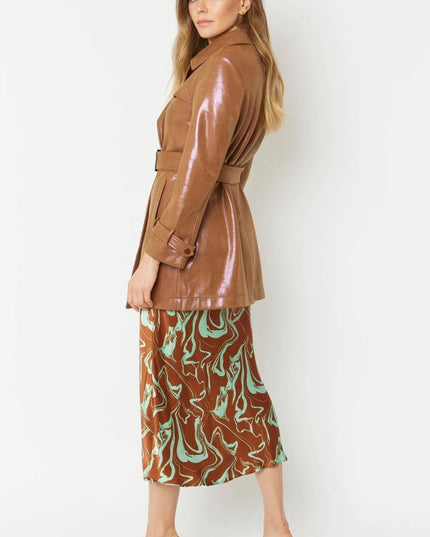 Metallic Mocha Faux Suede Trench - Women's Fashion - Faux Leather Coats - Buy Me Fur Ltd