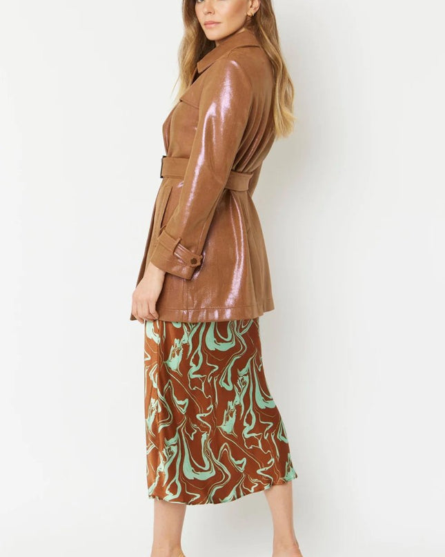 Metallic Mocha Faux Suede Trench - Women's Fashion - Faux Leather Coats - Buy Me Fur Ltd