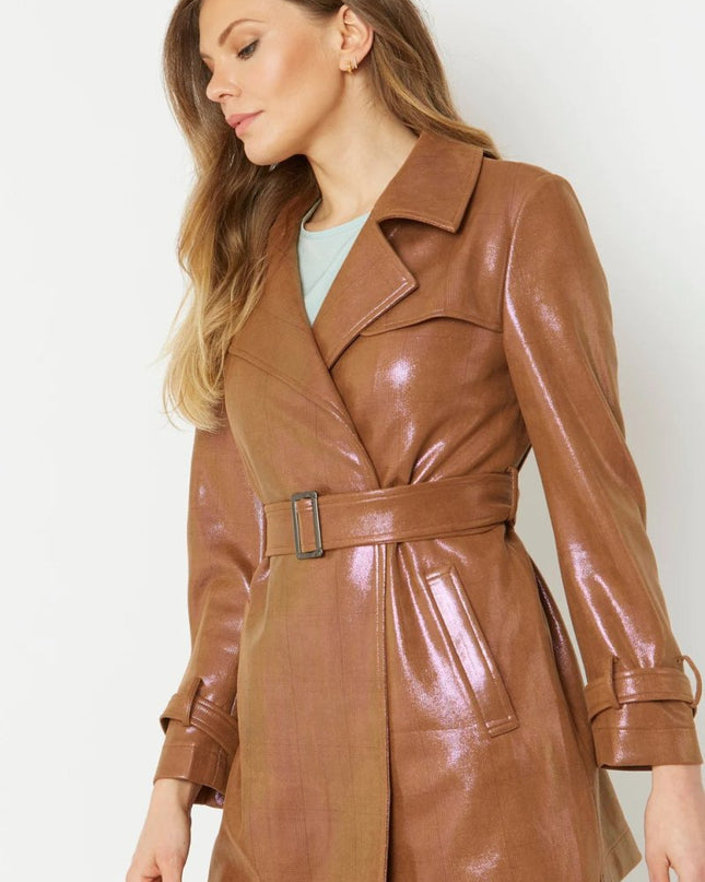 Metallic Mocha Faux Suede Trench - Women's Fashion - Faux Leather Coats - Buy Me Fur Ltd