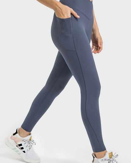 Millennia V - Waist Yoga Leggings with Pockets - Trendsi