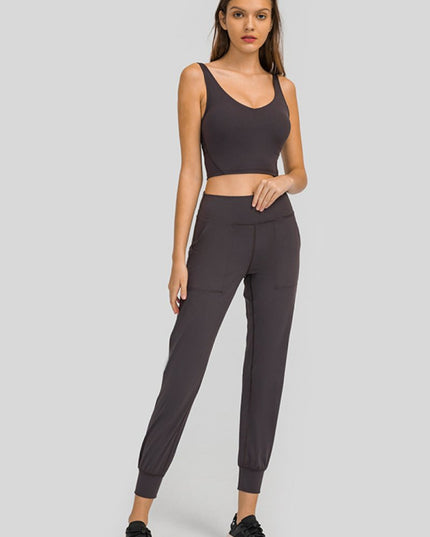 Millennia Wide Waistband Slant Pocket Pants - Trendsi