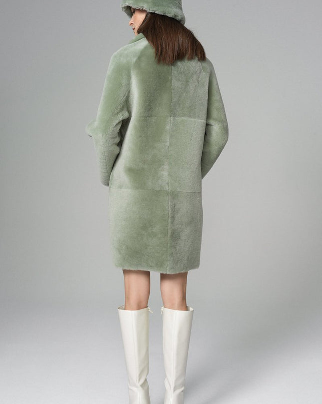 Mint Reversible Merino Wool Sheepskin Midi Coat - Fur Coats - Buy Me Fur Ltd
