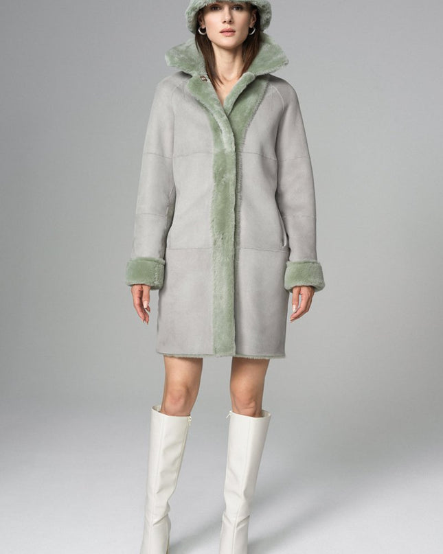 Mint Reversible Merino Wool Sheepskin Midi Coat - Fur Coats - Buy Me Fur Ltd