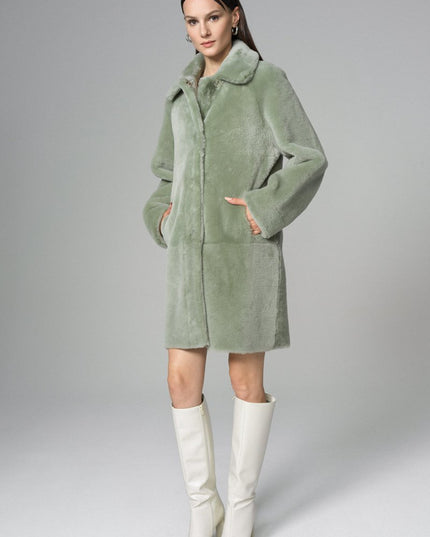 Mint Reversible Merino Wool Sheepskin Midi Coat - Fur Coats - Buy Me Fur Ltd