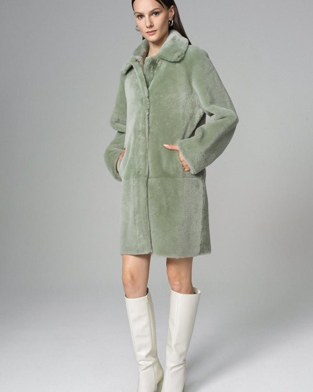 Mint Reversible Merino Wool Sheepskin Midi Coat - Fur Coats - Buy Me Fur Ltd