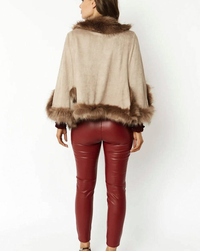 Mocha Faux Fur Suede Cape Jacket - Jackets & Blazers - Buy Me Fur Ltd