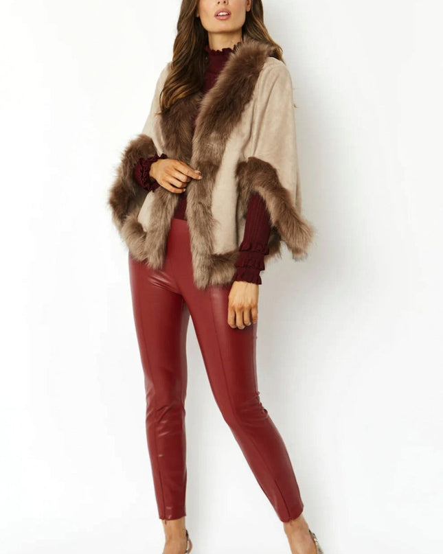 Mocha Faux Fur Suede Cape Jacket - Jackets & Blazers - Buy Me Fur Ltd