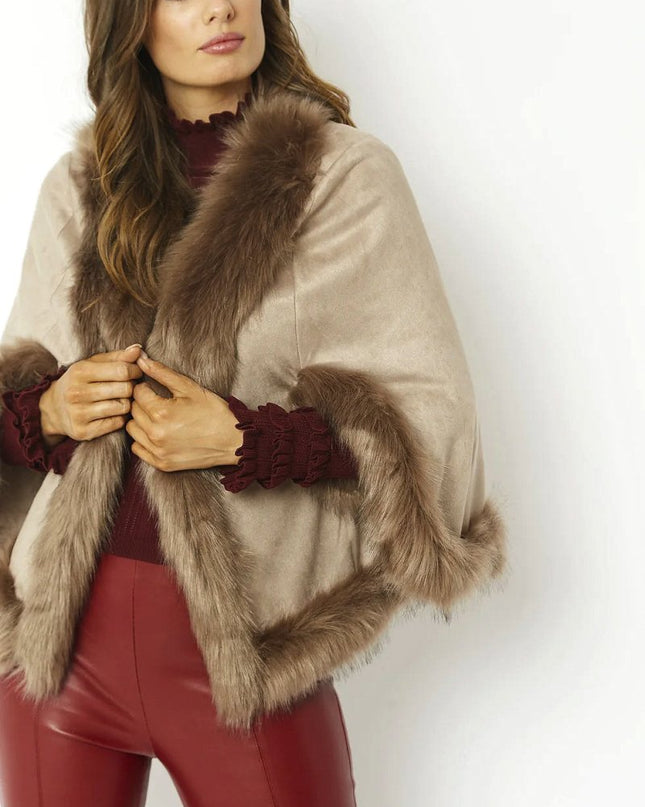 Mocha Faux Fur Suede Cape Jacket - Jackets & Blazers - Buy Me Fur Ltd