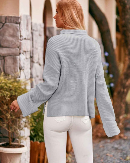 Mock Neck Drop Shoulder Sweater - Trendsi