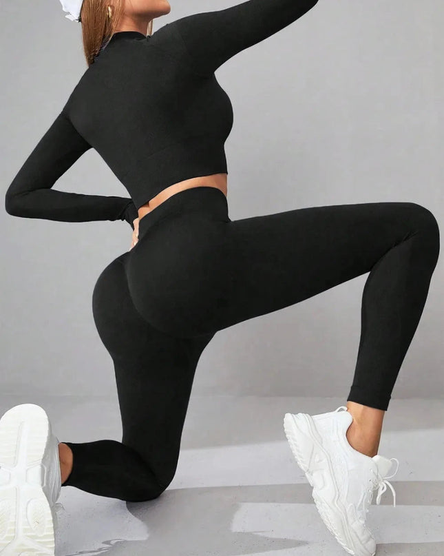 Mock Neck Long Sleeve Top and Leggings Active Set - Trendsi