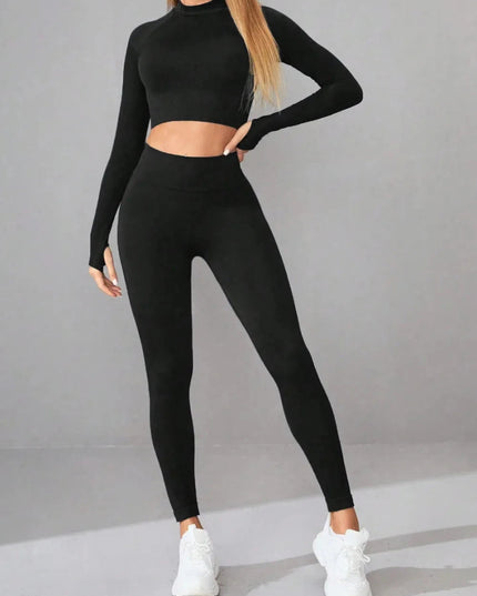 Mock Neck Long Sleeve Top and Leggings Active Set - Trendsi