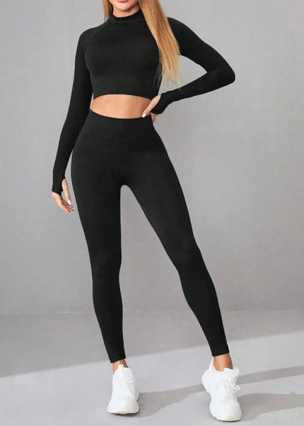 Mock Neck Long Sleeve Top and Leggings Active Set - Trendsi
