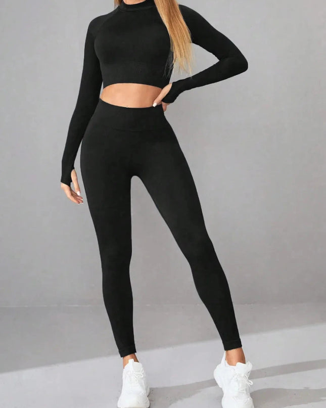 Mock Neck Long Sleeve Top and Leggings Active Set - Trendsi