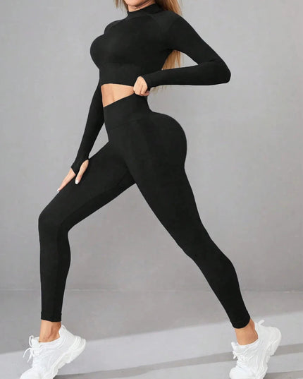 Mock Neck Long Sleeve Top and Leggings Active Set - Trendsi