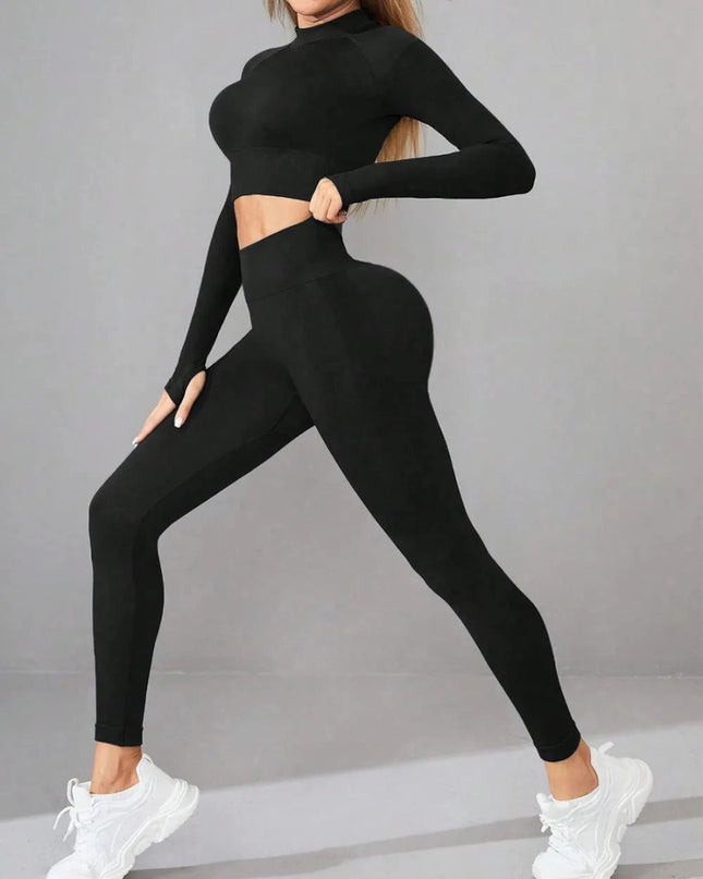 Mock Neck Long Sleeve Top and Leggings Active Set - Trendsi
