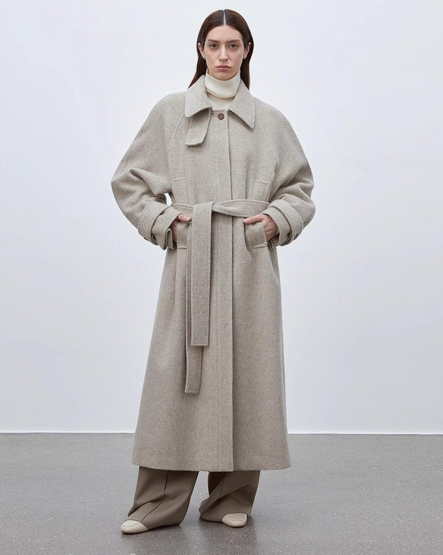 "Moonlit Veil" Raglan Sleeve Wool Coat – Double - Layer Collar Women’s Coat - Wool Coat - Firelady Fur