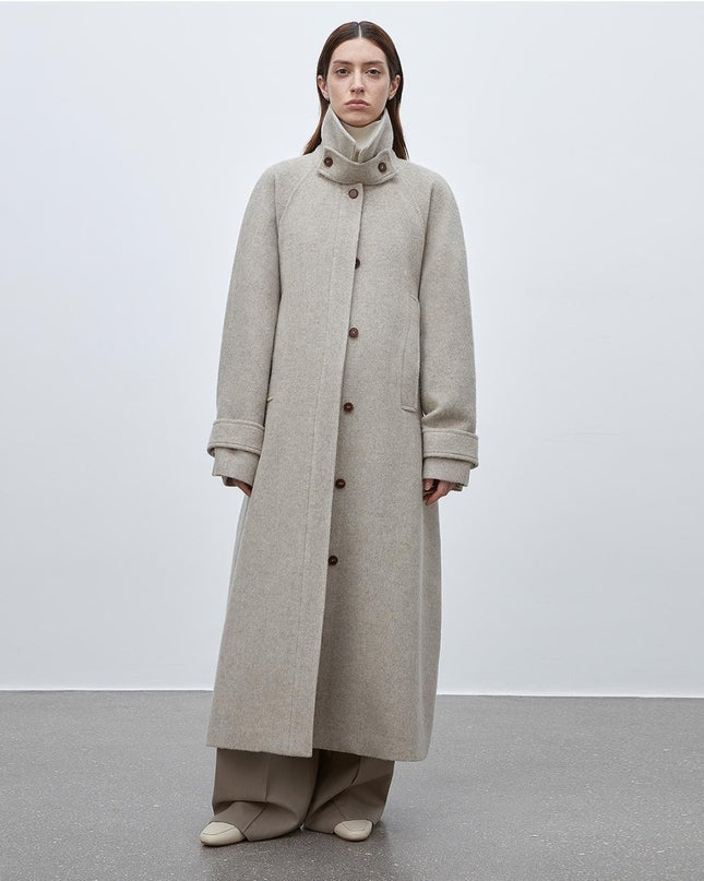"Moonlit Veil" Raglan Sleeve Wool Coat – Double - Layer Collar Women’s Coat - Wool Coat - Firelady Fur