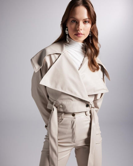 Neeko Beige Faux Leather Cropped Jacket - Jackets & Blazers - Buy Me Fur Ltd