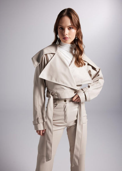 Neeko Beige Faux Leather Cropped Jacket - Jackets & Blazers - Buy Me Fur Ltd