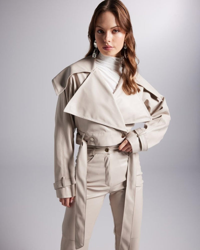 Neeko Beige Faux Leather Cropped Jacket - Jackets & Blazers - Buy Me Fur Ltd