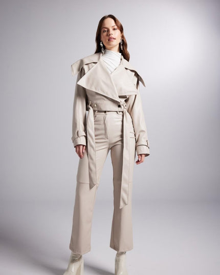 Neeko Beige Faux Leather Cropped Jacket - Jackets & Blazers - Buy Me Fur Ltd