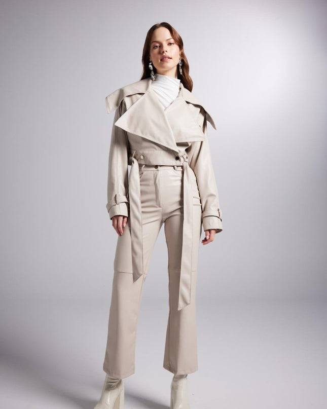 Neeko Beige Faux Leather Cropped Jacket - Jackets & Blazers - Buy Me Fur Ltd