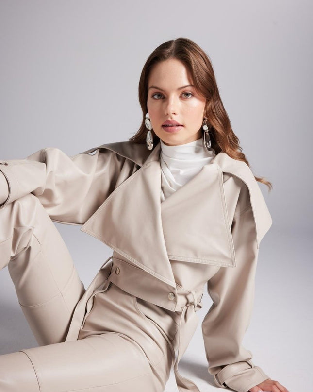 Neeko Beige Faux Leather Cropped Jacket - Jackets & Blazers - Buy Me Fur Ltd