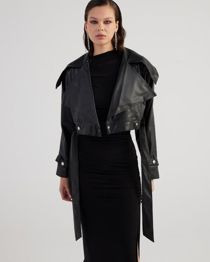 Neeko Black Faux Leather Cropped Jacket - Jackets & Blazers - Buy Me Fur Ltd