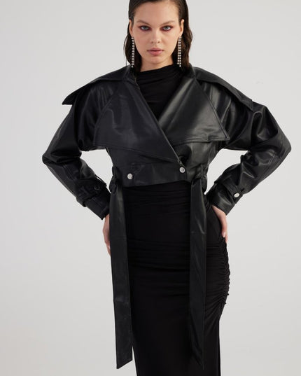 Neeko Black Faux Leather Cropped Jacket - Jackets & Blazers - Buy Me Fur Ltd