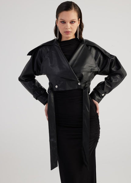 Neeko Black Faux Leather Cropped Jacket - Jackets & Blazers - Buy Me Fur Ltd