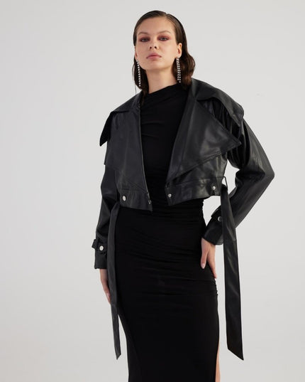 Neeko Black Faux Leather Cropped Jacket - Jackets & Blazers - Buy Me Fur Ltd