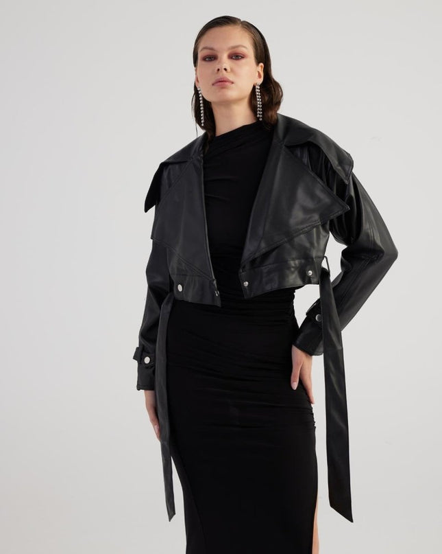 Neeko Black Faux Leather Cropped Jacket - Jackets & Blazers - Buy Me Fur Ltd
