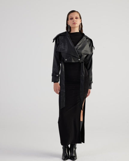 Neeko Black Faux Leather Cropped Jacket - Jackets & Blazers - Buy Me Fur Ltd