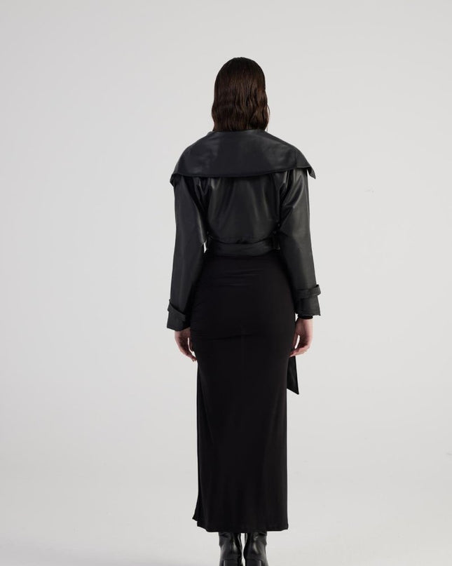 Neeko Black Faux Leather Cropped Jacket - Jackets & Blazers - Buy Me Fur Ltd