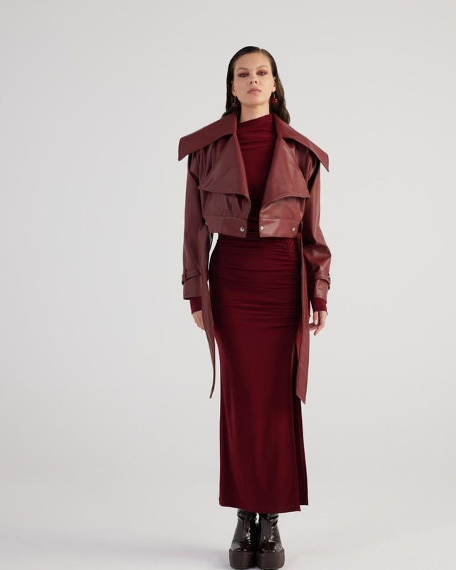 Neeko Burgundy Faux Leather Cropped Jacket - Chic Fall Outerwear - Jackets & Blazers - Buy Me Fur Ltd