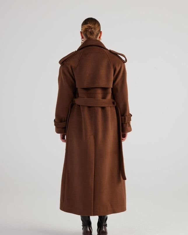 Nora Brown Cashmere Blend Maxi Coat – Elegant Winter Outerwear - Trench Coats - Buy Me Fur Ltd