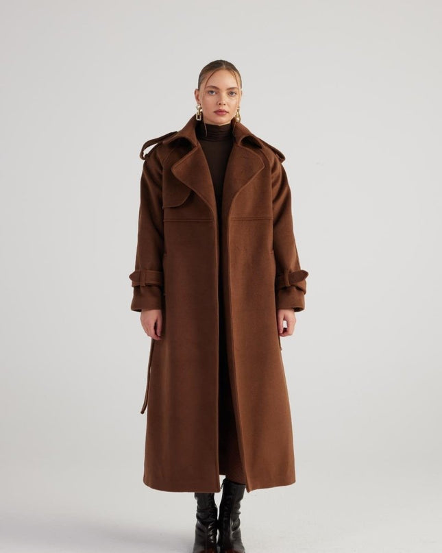 Nora Brown Cashmere Blend Maxi Coat – Elegant Winter Outerwear - Trench Coats - Buy Me Fur Ltd