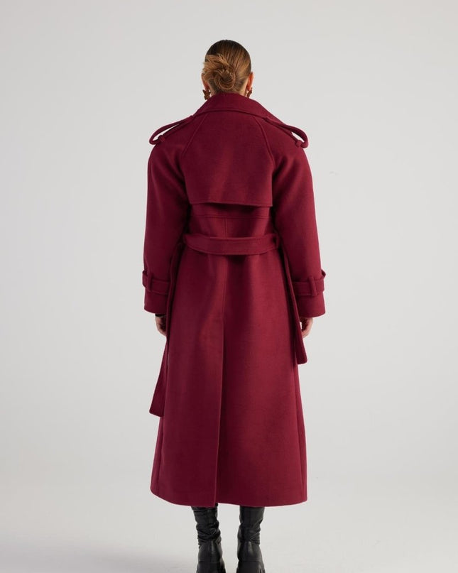 Nora Burgundy Cashmere Blend Maxi Coat – Elegant Winter Outerwear - Trench Coats - Buy Me Fur Ltd