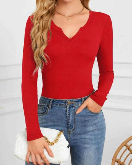 Notched Long Sleeve T-Shirt - Trendsi