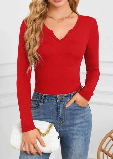 Notched Long Sleeve T-Shirt - Trendsi