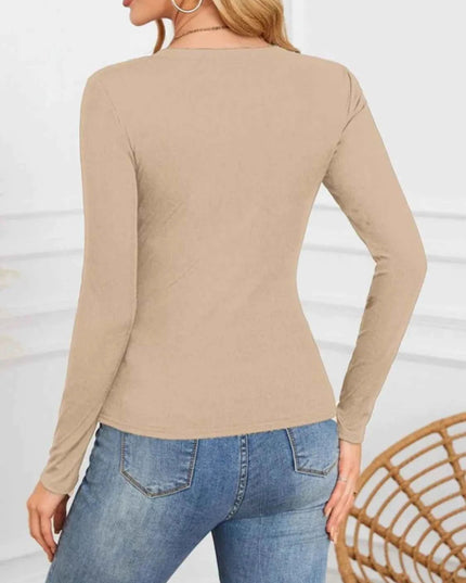 Notched Long Sleeve T-Shirt - Trendsi